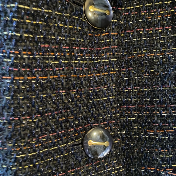 Escada, deep blue with multi colored threads; 2 pockets; button closure. - Picture 2 of 13